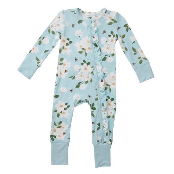 Angel Dear Bamboo Magnolia Blue Ruffle Front Zipper Romper 18-24 months - Picture 1 of 6